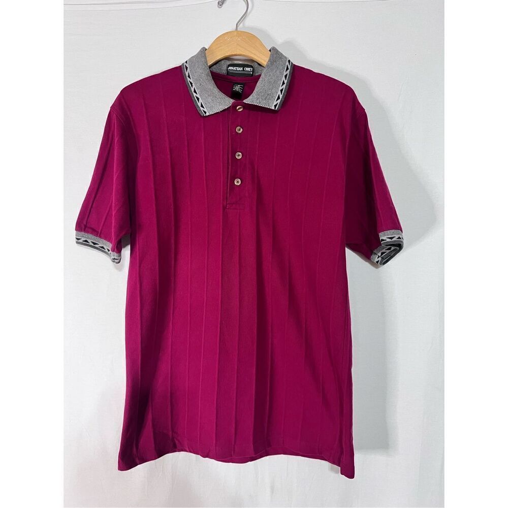 Vintage Jonathan Corey men’s ribbed polo contrast collar and cuffs, maroon sz S
